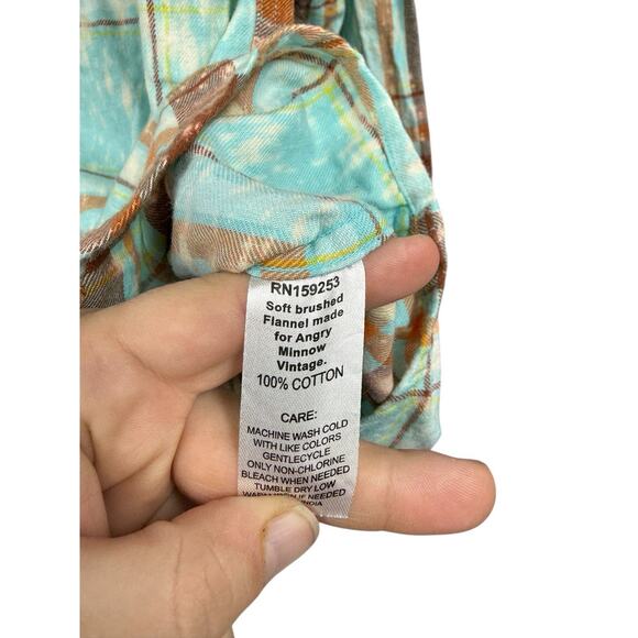 Angry Minnow Flannel Shirt Mens Large Blue Acid Splatter Wild Child Gypsy READ - Picture 5 of 7